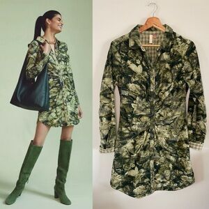 Pilcro Ruched Corduroy Shirt Dress